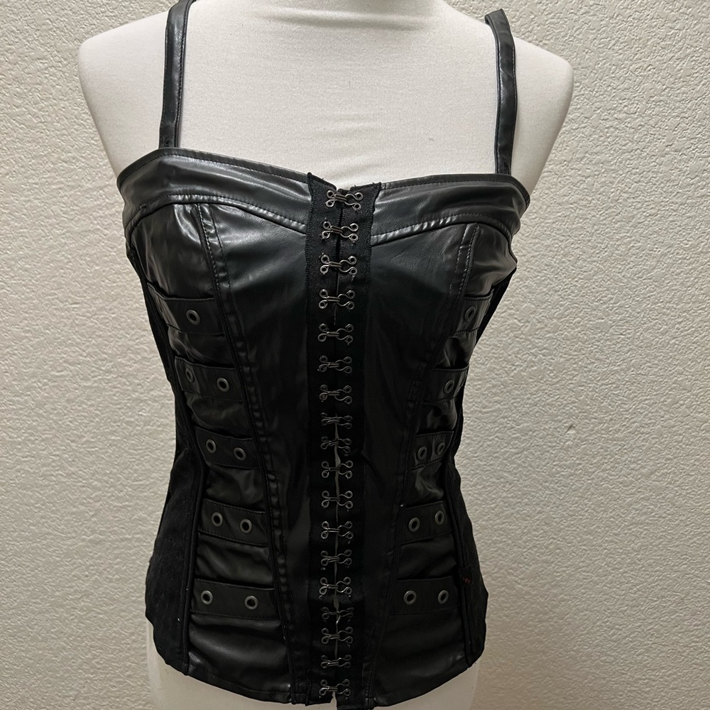Tripp NYC Black Vinyl Corset Tank Top